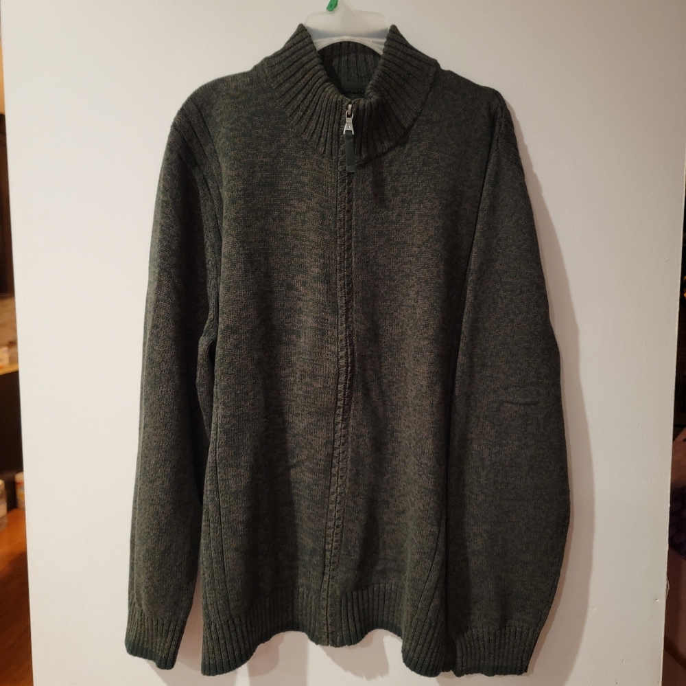 Vintage St. Johns Bay Sweater Mens L Green Cardigan Long Sleeve Full Zip